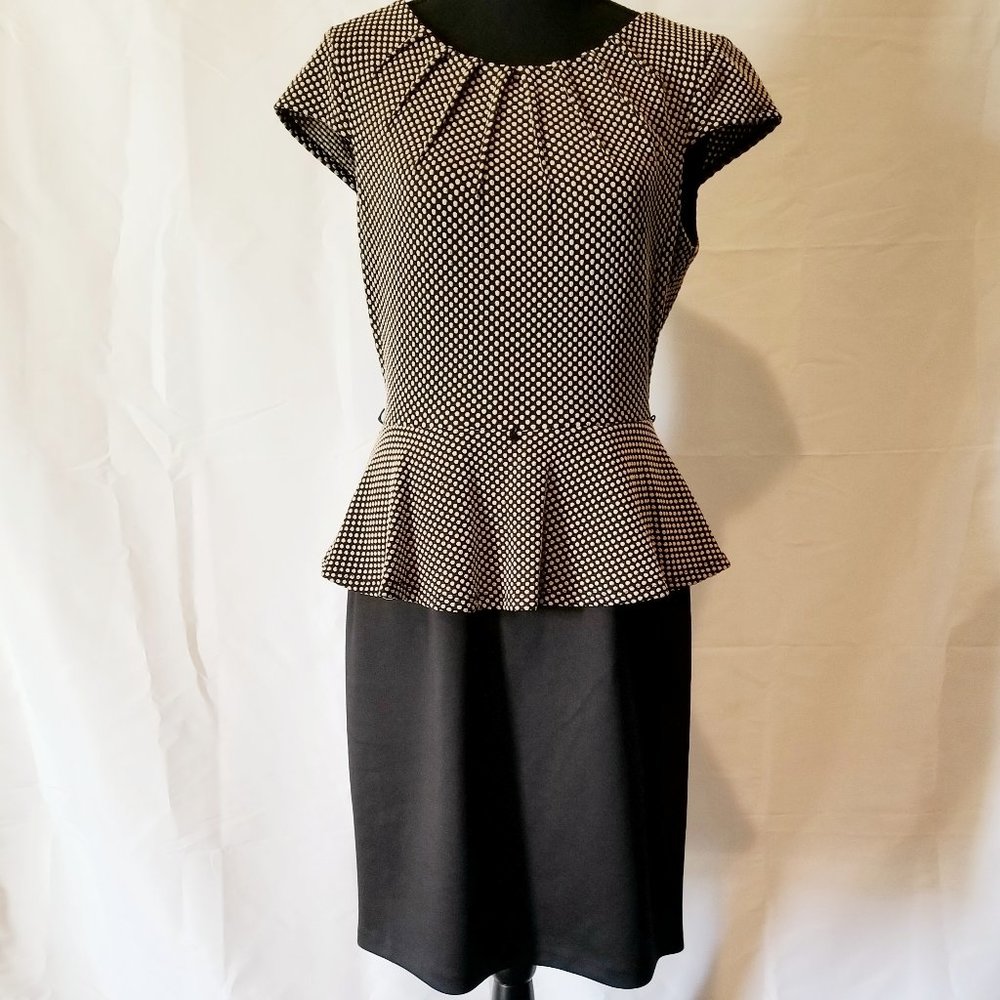 Black / Tan Polka Dot Peplum Dress